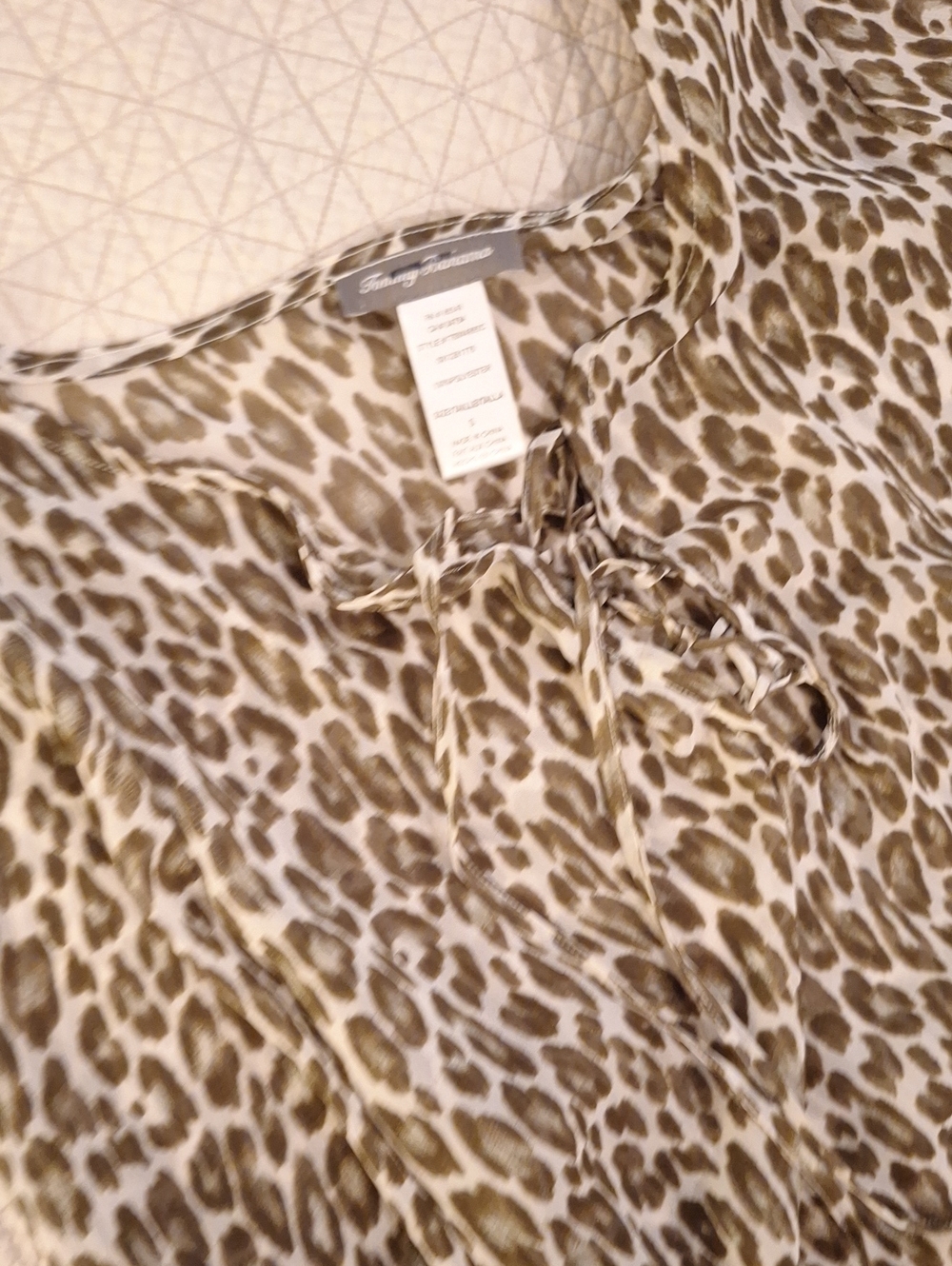 Tommy Bahama Sheer Olive and Cream Leopard-Print, Swim Cover-up Top